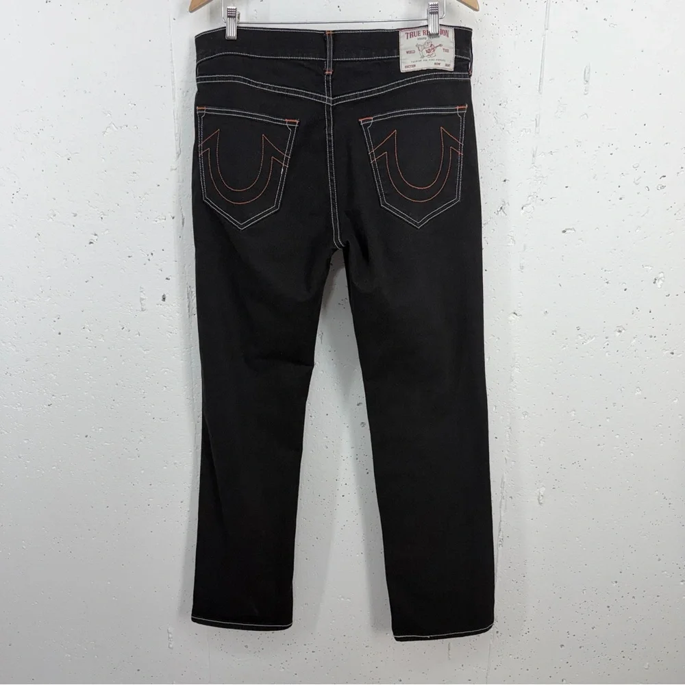 True Religion 34 x 32.5 Ricky Black Single Stitch Straight Leg Jeans